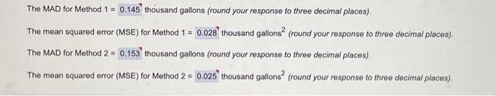 The MAD for Method 1 = 0.145 thousand gallons