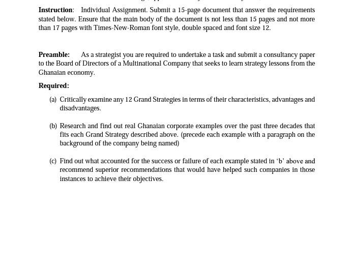 Instruction: Individual Assignment. Submit a