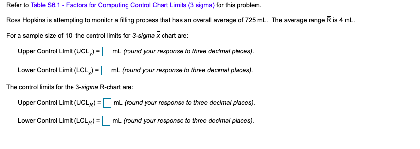 Refer to Table S6.1 - Factors for Computing