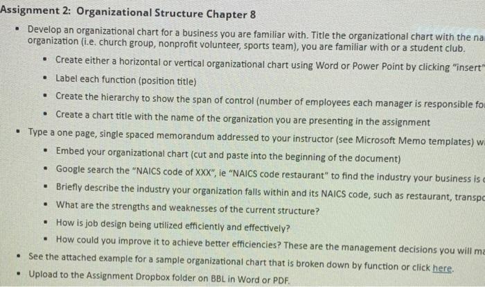 Assignment 2: Organizational Structure Chapter 8