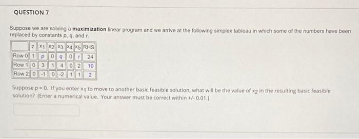 QUESTION 7 Suppose we are solving a maximization