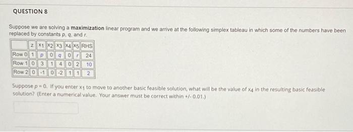 QUESTION 7 Suppose we are solving a maximization