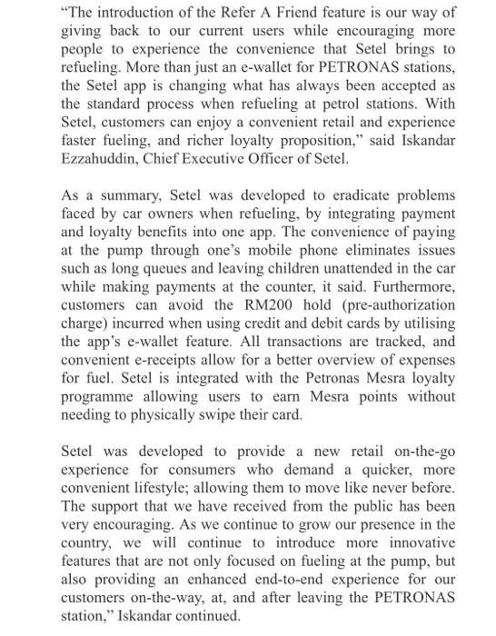 Question : Setel's e-wallet software is a