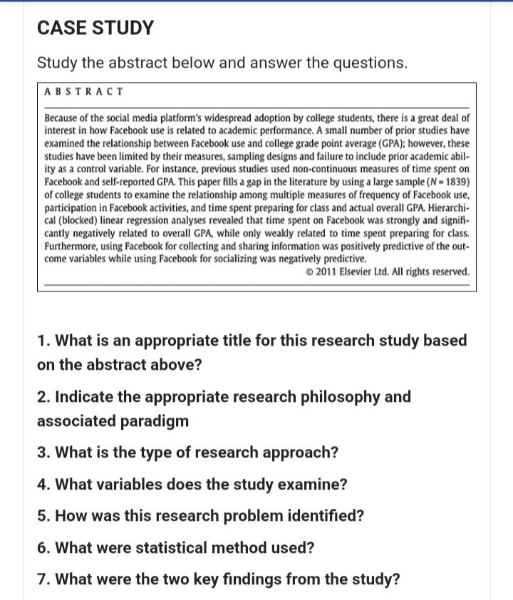 CASE STUDY Study the abstract below and answer