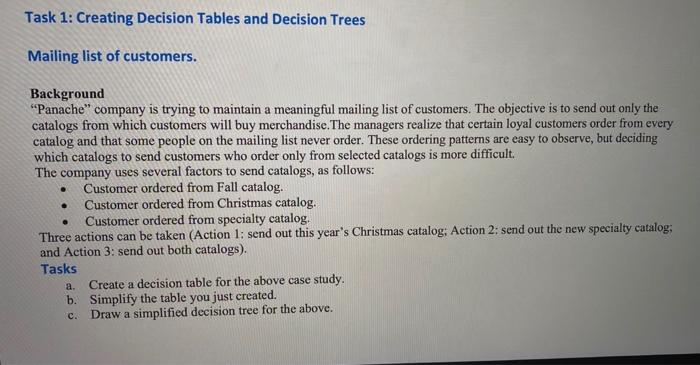 Task 1: Creating Decision Tables and Decision