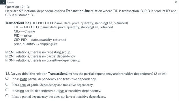 13 points Question 12-13. Here are 5 functional