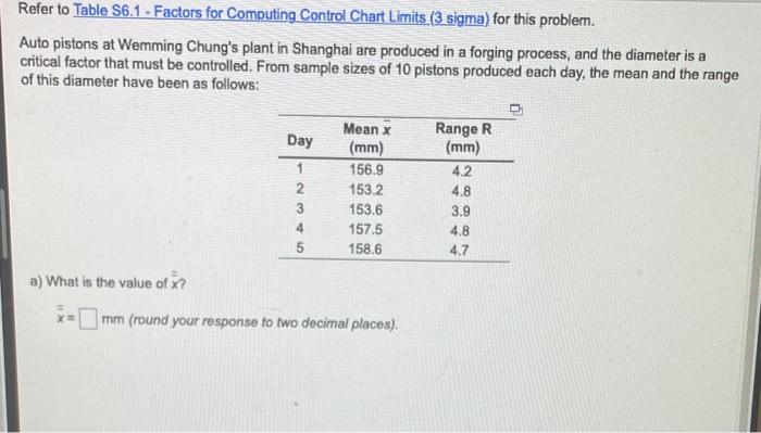 Refer to Table 56.1 - Factors for Computing
