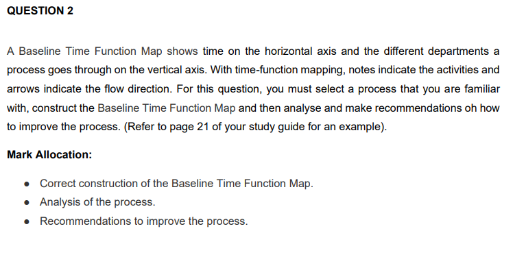 QUESTION 2 A Baseline Time Function Map shows