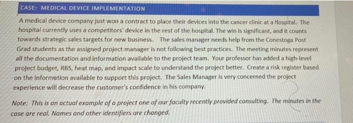 this is a project case we need to identify 5 risk