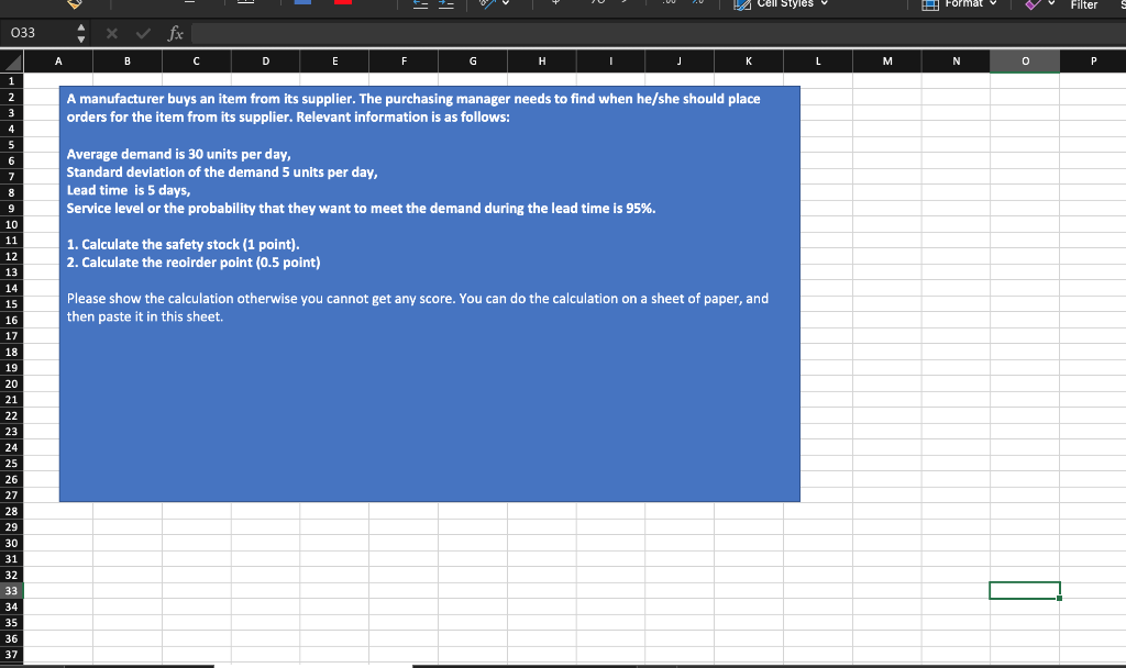PLEASE SHOW EXCEL SOLUTIONS WITH FORMULAS Styles