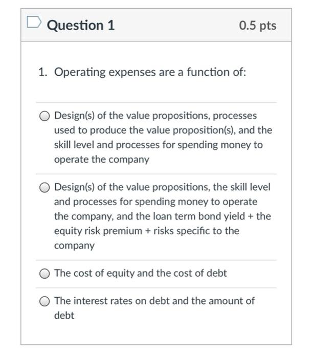 Question 1 0.5 pts 1. Operating expenses are a