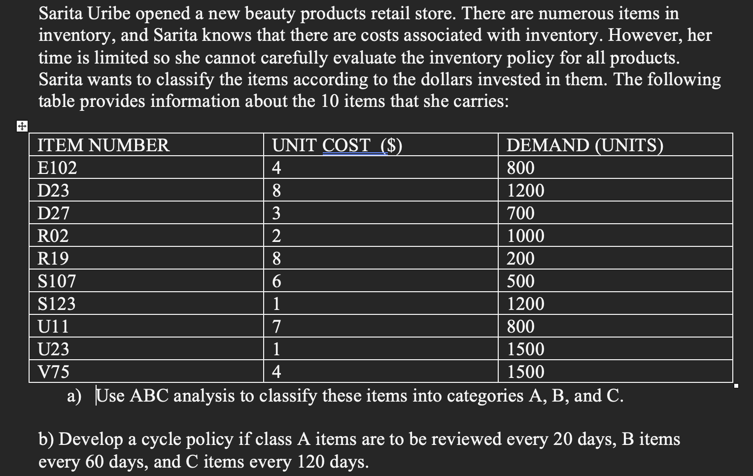 Please help me answer parts a and b using excel
