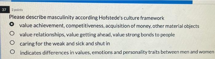 37 2 points Please describe masculinity according