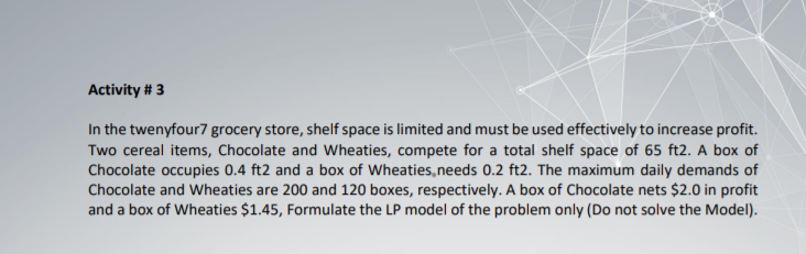 Activity #1 Consider the following LP Model: