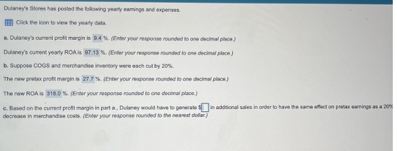 Dulaney's Stores has posted the following yearly