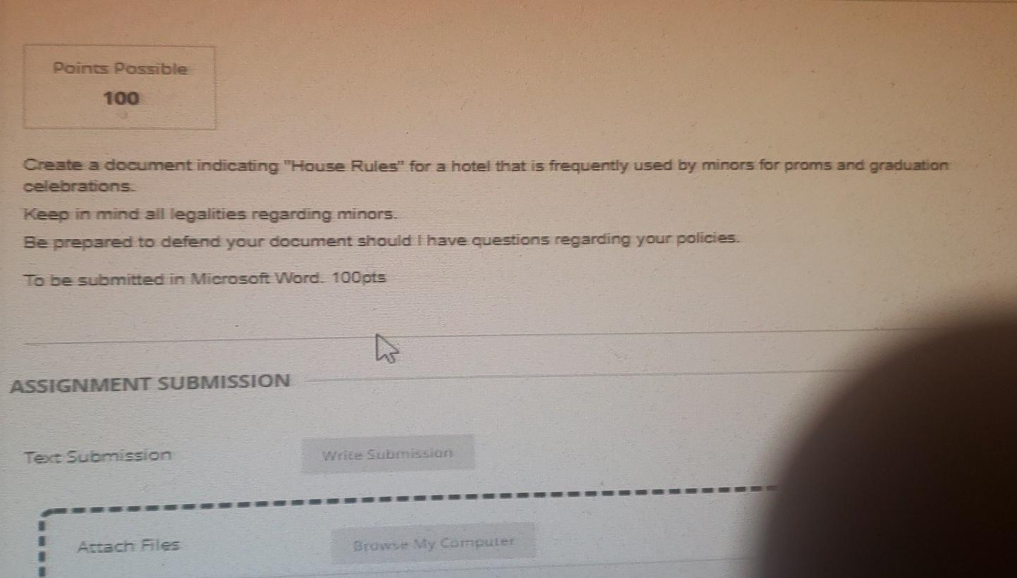 Points Possible 100 Create a document indicating