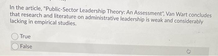 In the article, "Public-Sector Leadership Theory: