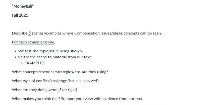 "Moneyball" Fall 2021 Describe 5 scenes/examples
