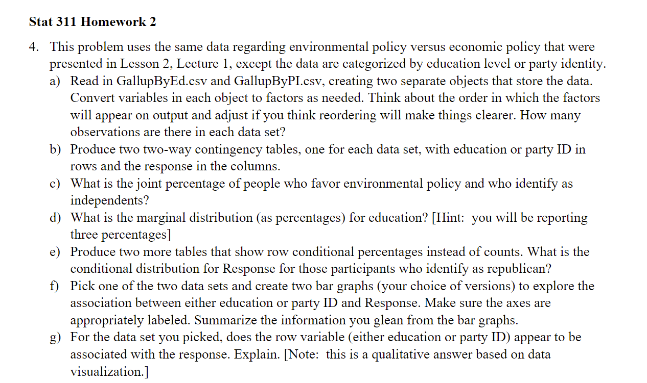 Stat 311 Homework 2 4. This problem uses the same