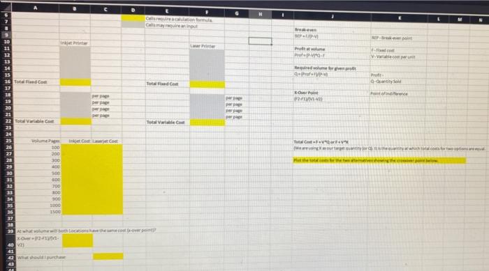 B D E F G Printer Selection x-Over Point I am