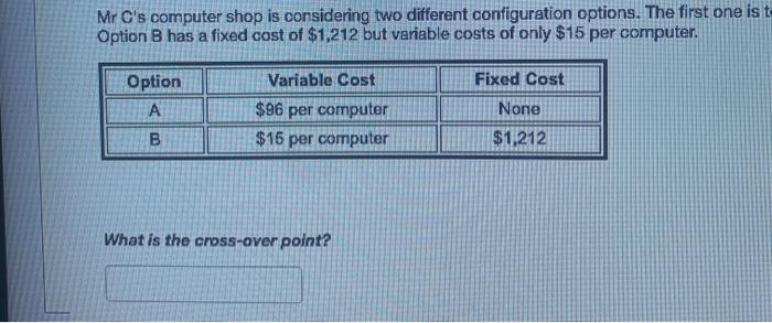 Mr C's computer shop is considering two different