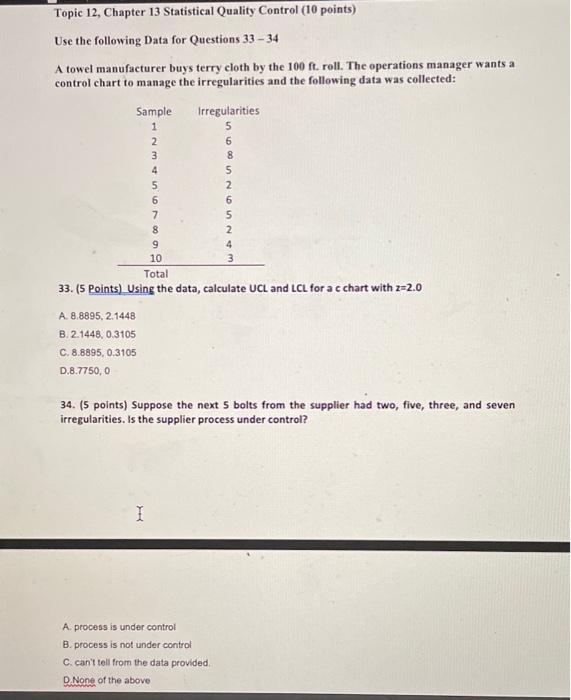 Topic 12, Chapter 13 Statistical Quality Control