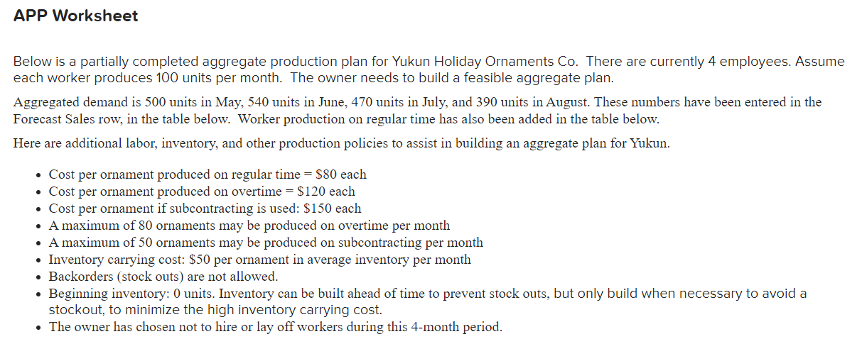 APP Worksheet Below is a partially completed