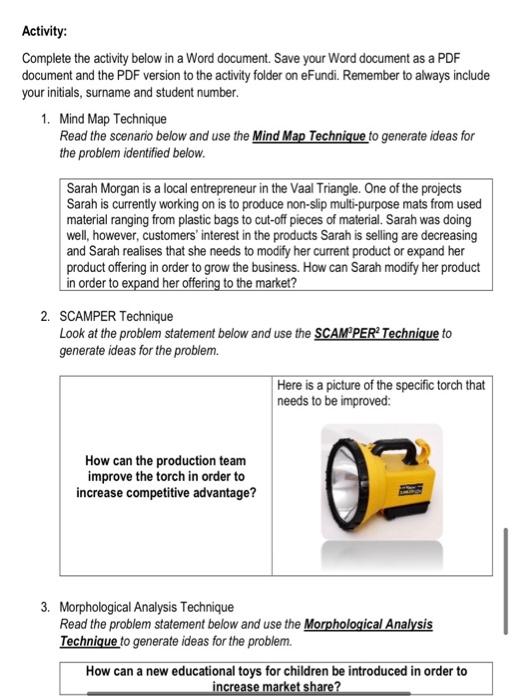 Activity: Complete the activity below in a Word