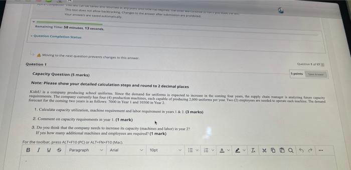 urgent plz fast Question 1 Capacity Question (S