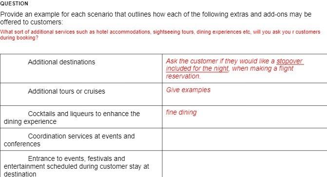 QUESTION Provide an example for each scenario