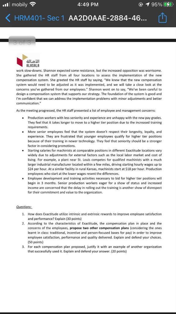 JUST THE 3 QUESTION Il mobily 4:49 PM @ 1 95%C2