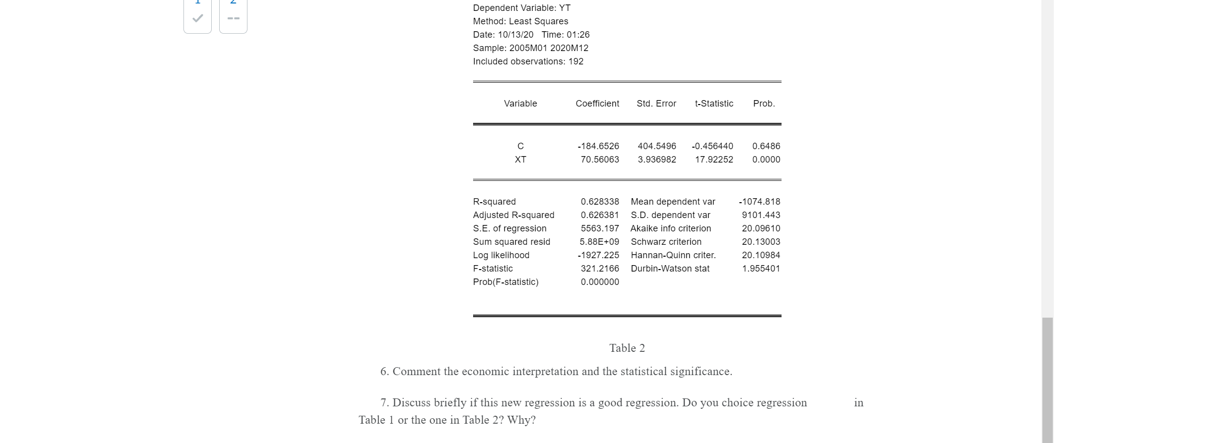 Please do 6,7 Dependent Variable: YT Method: