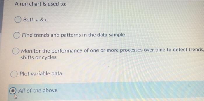 A run chart is used to: Both a &c Find trends and