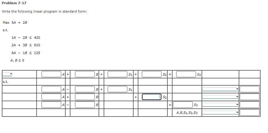 Problem 7-17 Write the following linear program