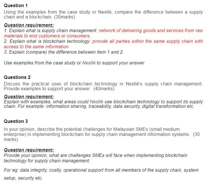 Question 1 Using the examples from the case study
