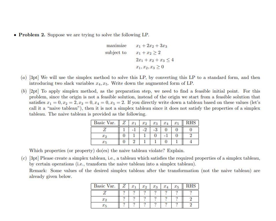 a Problem 2. Suppose we are trying to solve the