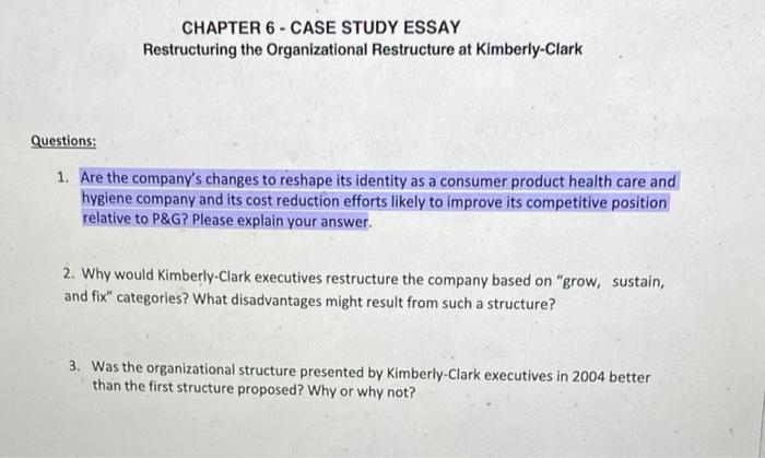 CHAPTER 6 - CASE STUDY ESSAY Restructuring the