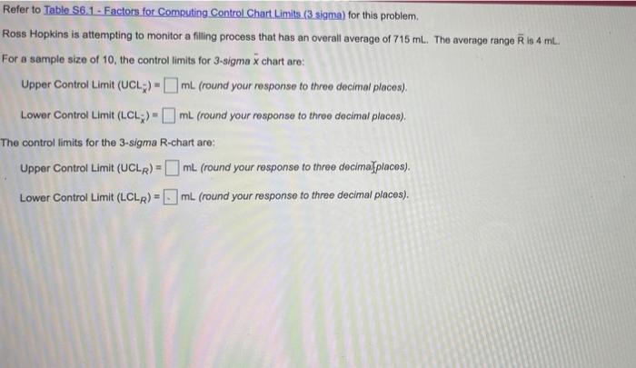 Refer to Table 56.1 - Factors for Computing