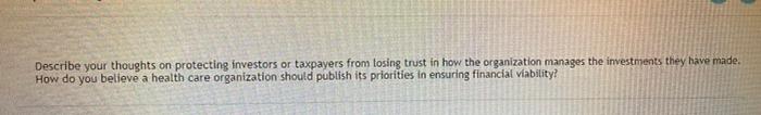 Describe your thoughts on protecting investors or