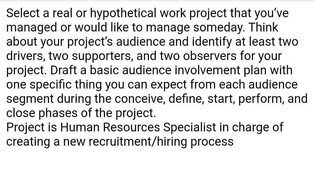 Select a real or hypothetical work project that