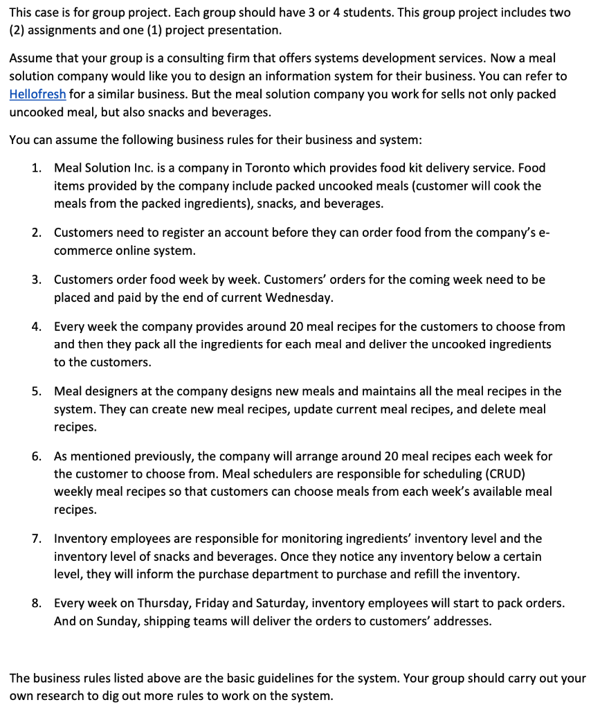 This case is for group project. Each group should