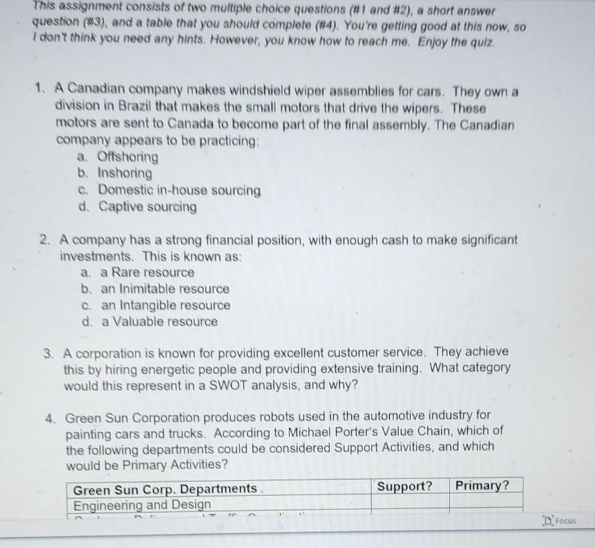 This assignment consists of two multiple choice