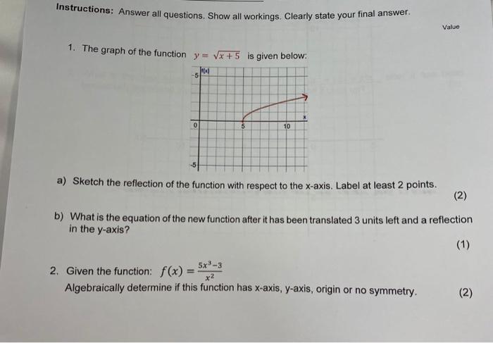 Instructions: Answer all questions. Show all