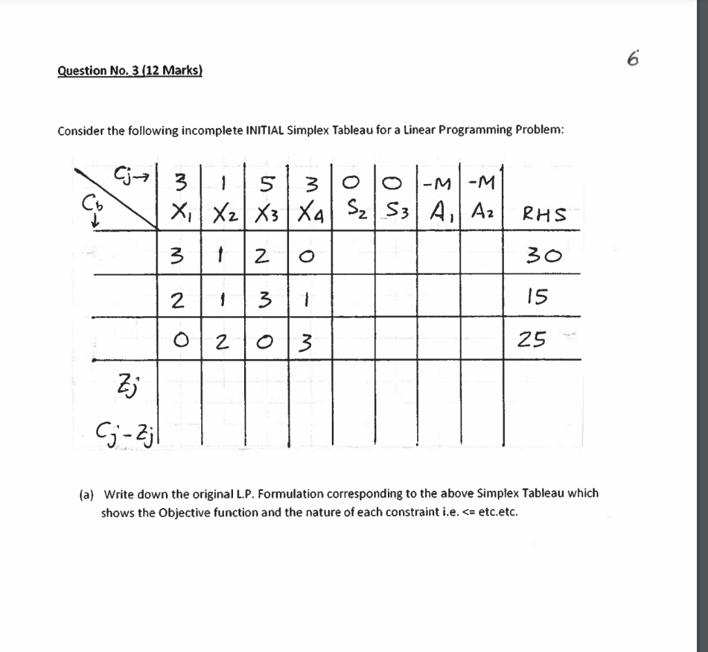 6 Question No. 3 (12 Marks) Consider the