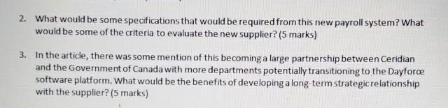 2. What would be some specifications that would