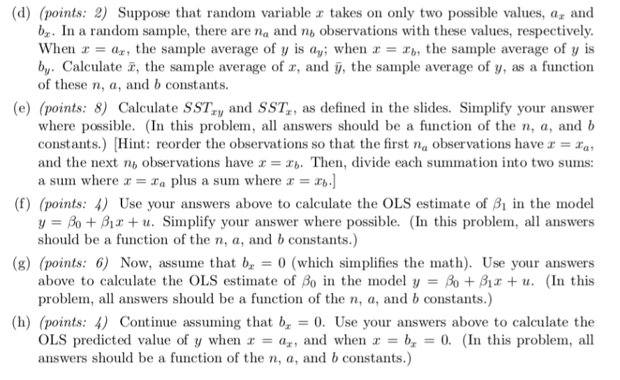 (d) (points: 2) Suppose that random variable x