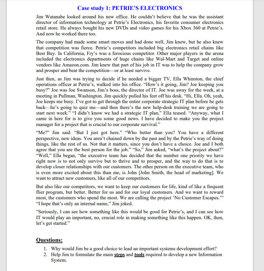 Case study 1: PETRIE'S ELECTRONICS Jim Watanabe