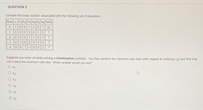 QUESTION 3 Consider the basic solution associated