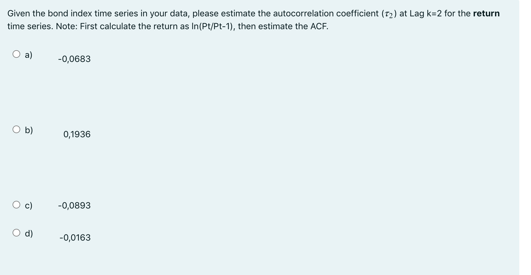 Given the bond index time series in your data,