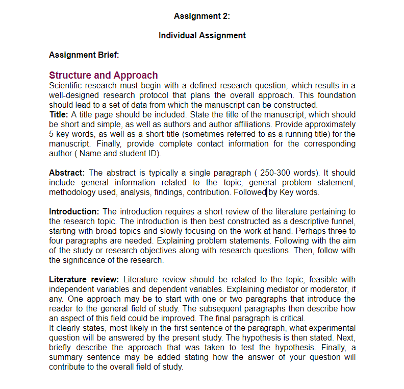 Assignment 2: Individual Assignment Assignment